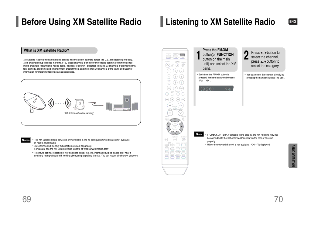 Samsung HT-Q80 HT-TQ85 Before Using XM Satellite Radio, Listening to XM Satellite Radio, What is XM satellite Radio? 