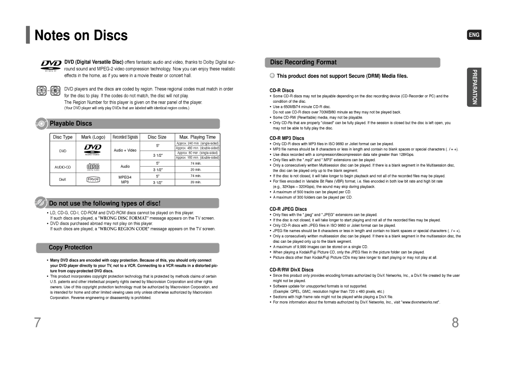 Samsung HT-Q80 HT-TQ85 instruction manual Copy Protection, This product does not support Secure DRM Media files 