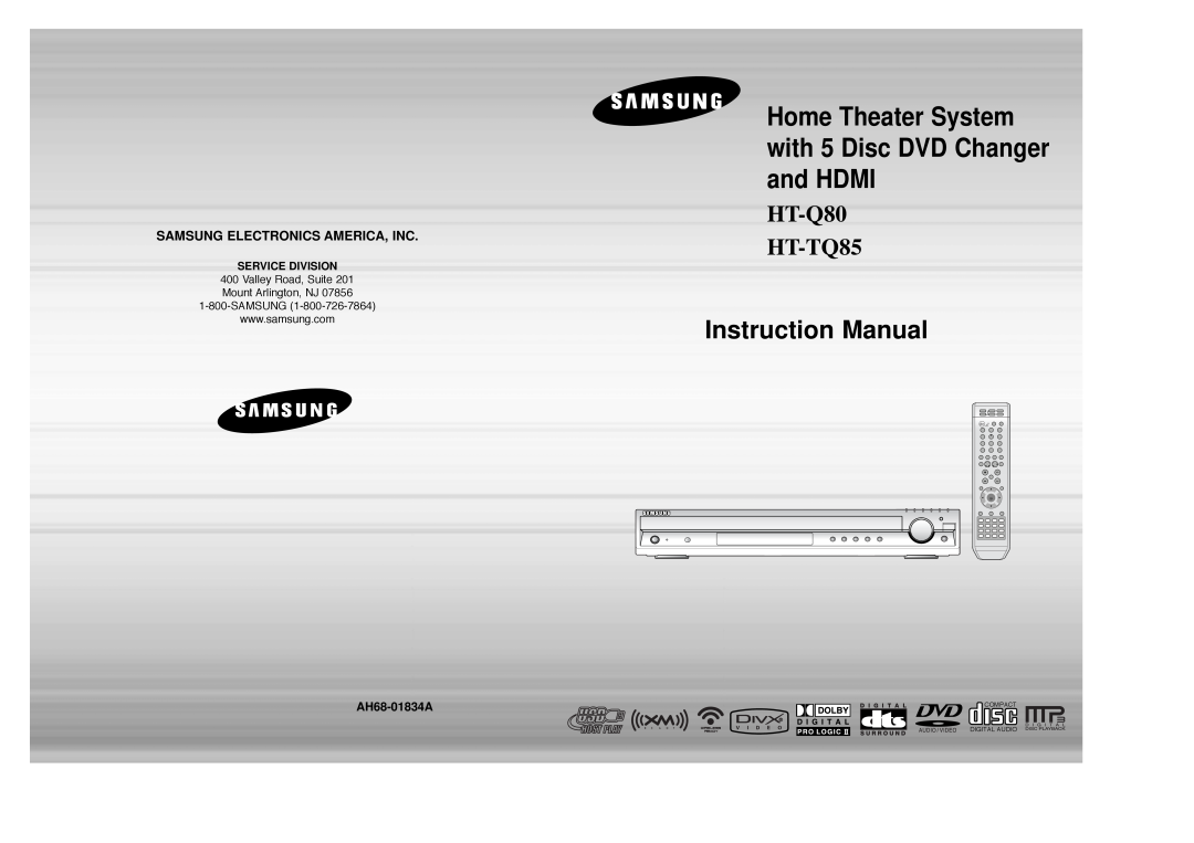 Samsung HT-Q80 HT-TQ85 instruction manual Samsung Electronics America, Inc, AH68-01834A, Service Division 