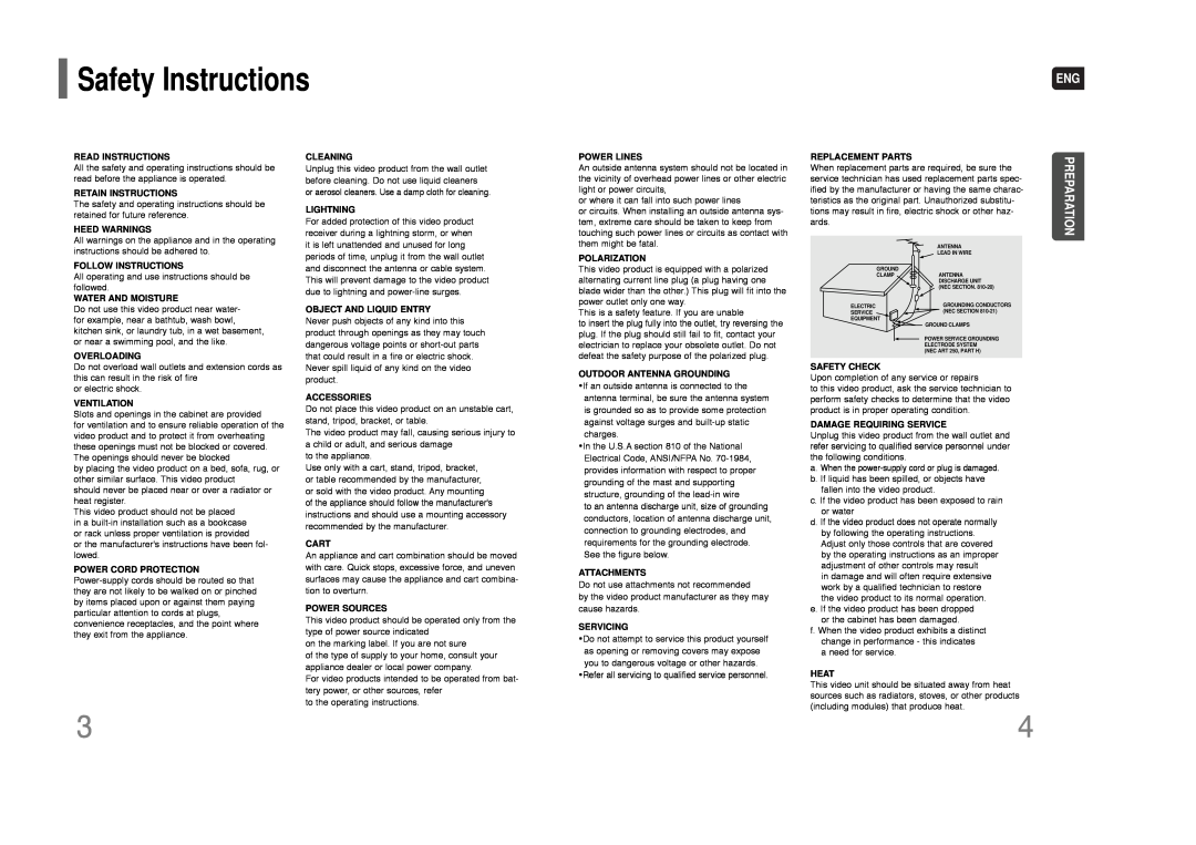 Samsung HT-Q80 HT-TQ85 instruction manual Safety Instructions, Preparation 