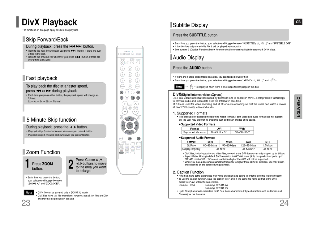 Samsung HT-Q9 instruction manual DivX Playback 