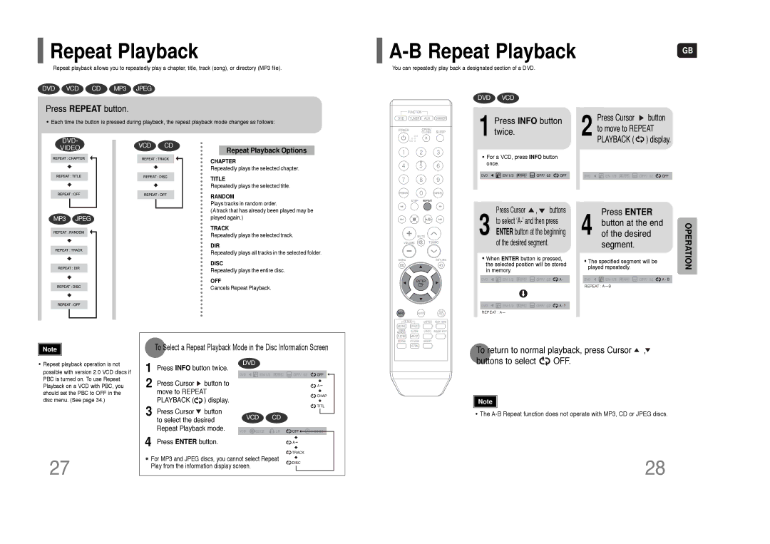 Samsung HT-Q9 instruction manual Repeat Playback 