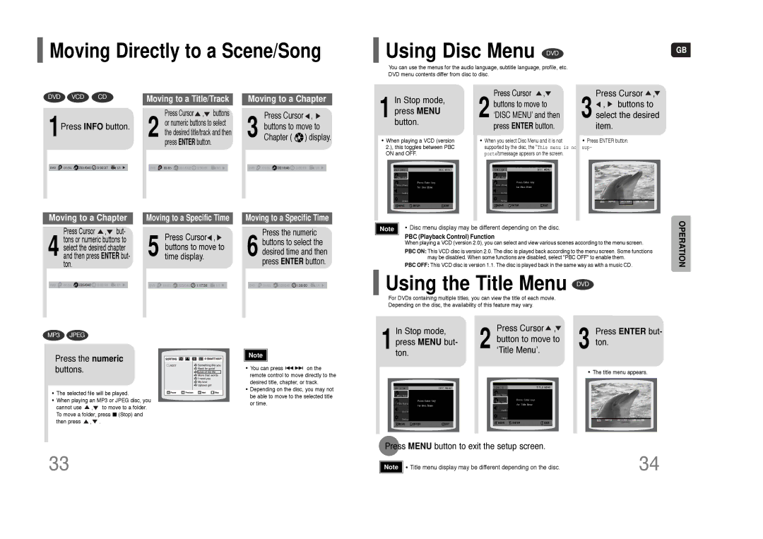 Samsung HT-Q9 instruction manual Using the Title Menu DVD, Moving Directly to a Scene/Song 