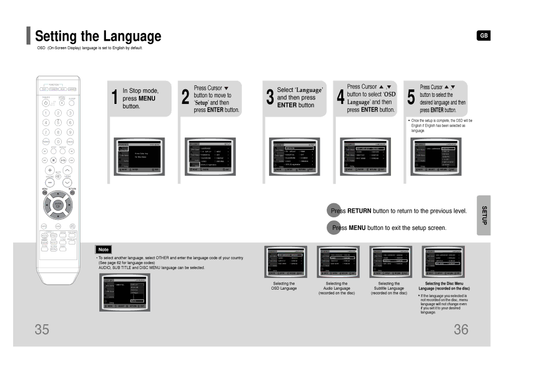 Samsung HT-Q9 instruction manual Setting the Language, Enter button 