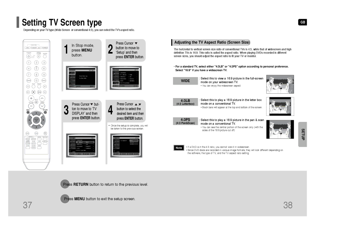 Samsung HT-Q9 instruction manual Adjusting the TV Aspect Ratio Screen Size, Letterbox, 43 Pan&Scan 