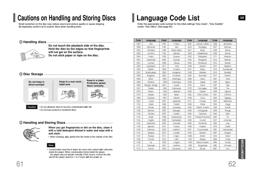 Samsung HT-Q9 instruction manual Language Code List, Code Language 