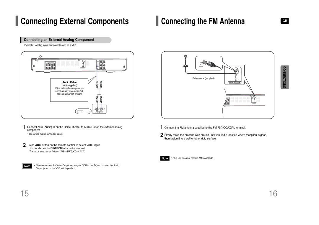 Samsung HT-Q9 instruction manual Connecting an External Analog Component, Audio Cable 