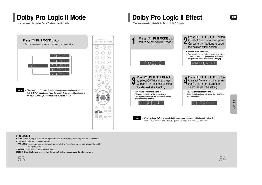 Samsung HT-Q9 Dolby Pro Logic II Mode, Dolby Pro Logic II Effect, Press PL II MODE button, ton to select ‘MUSIC’ mode 