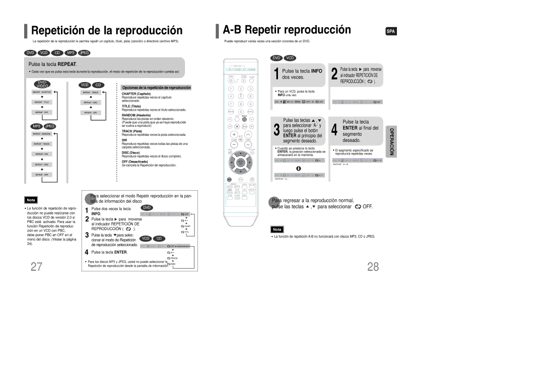 Samsung HT-Q9T/XSG, HT-Q9R/ELS manual Repetición de la reproducción, Repetir reproducción, Pulse la tecla Repeat 