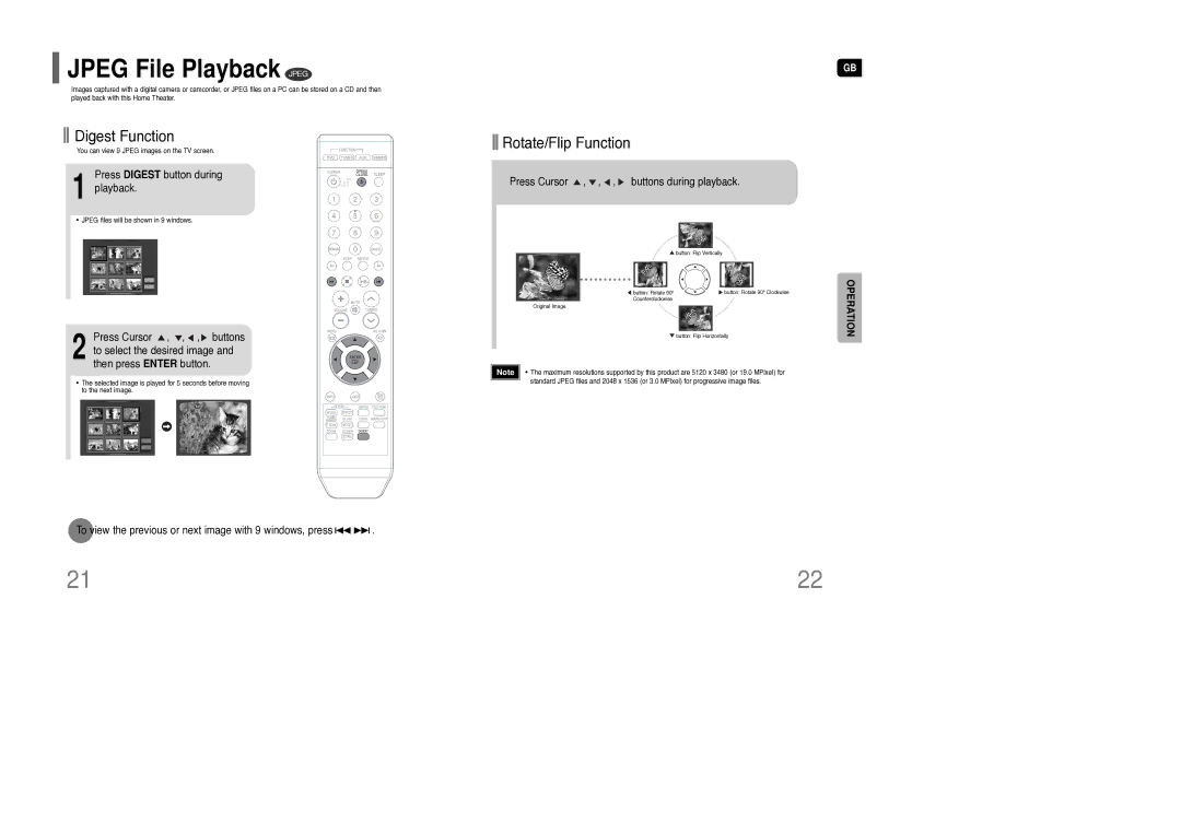 Samsung HT-Q9R/ELS, HT-Q9T/XSG manual Jpeg File Playback Jpeg, Press Digest button during Playback 