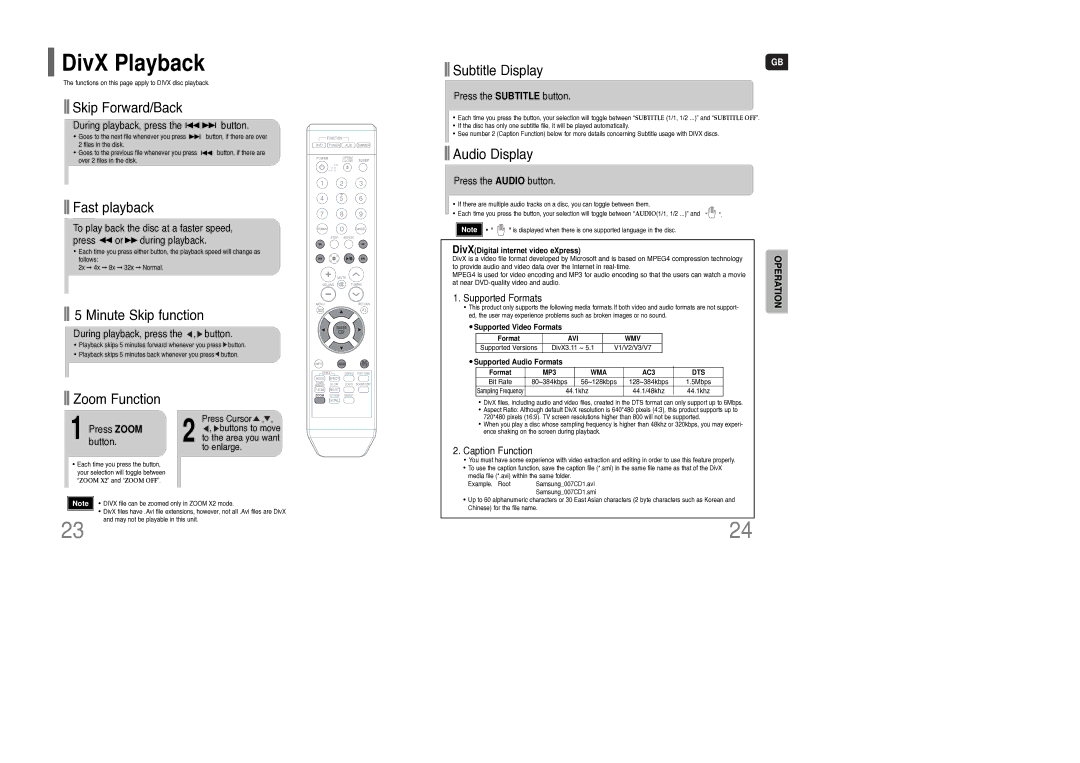 Samsung HT-Q9T/XSG, HT-Q9R/ELS manual DivX Playback 