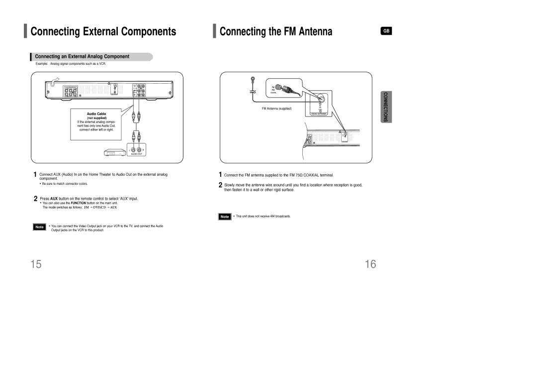 Samsung HT-Q9T/XSG, HT-Q9R/ELS manual Connecting External Components, Connecting an External Analog Component, Audio Cable 