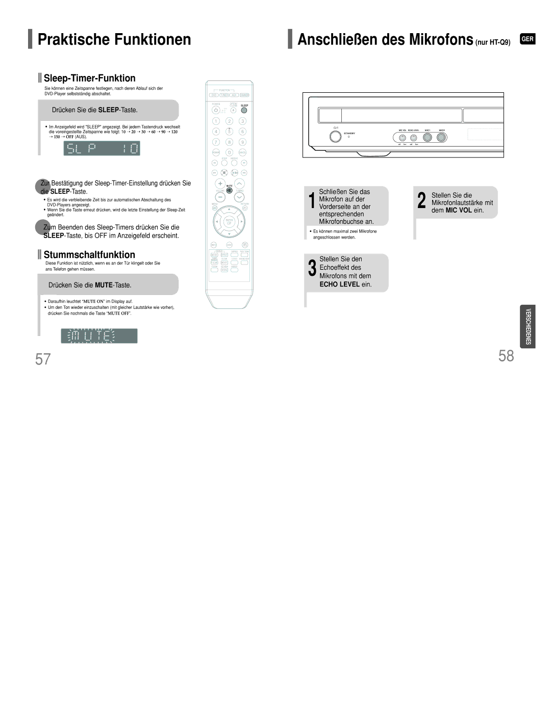 Samsung HT-Q9R/ELS manual Praktische Funktionen, Echo Level ein 