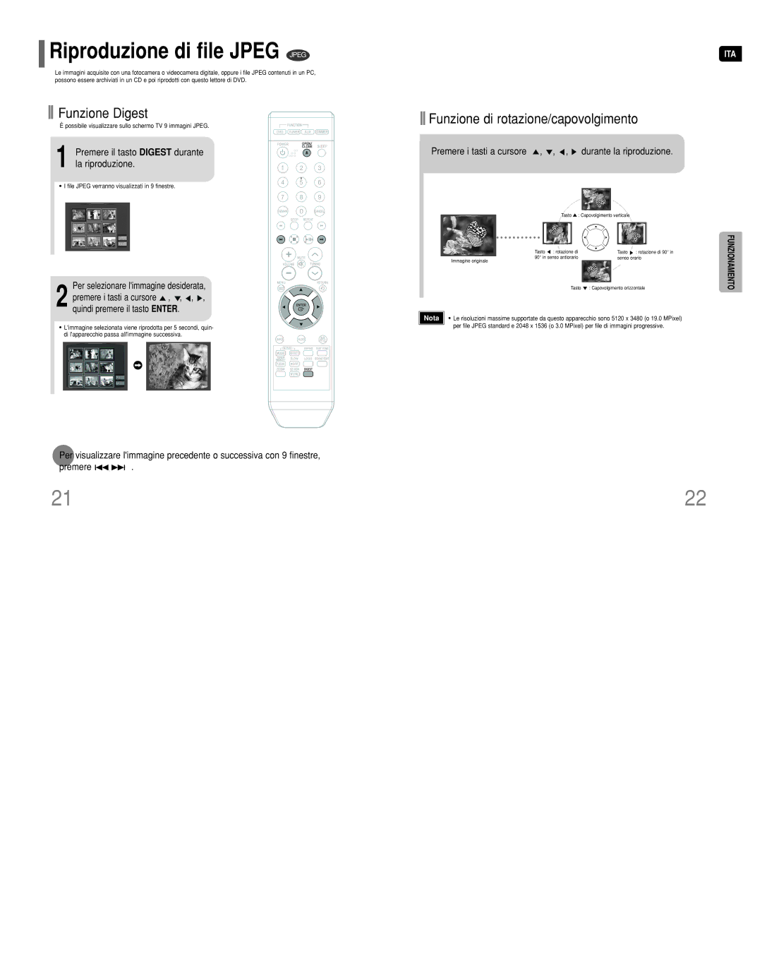 Samsung HT-Q9R/ELS manual Riproduzione di file Jpeg Jpeg, Premere il tasto Digest durante la riproduzione 