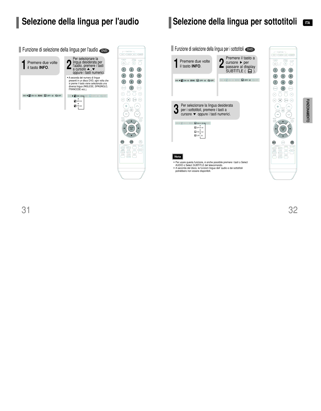 Samsung HT-Q9R/ELS manual Selezione della lingua per laudio, Funzione di selezione della lingua per laudio DVD 