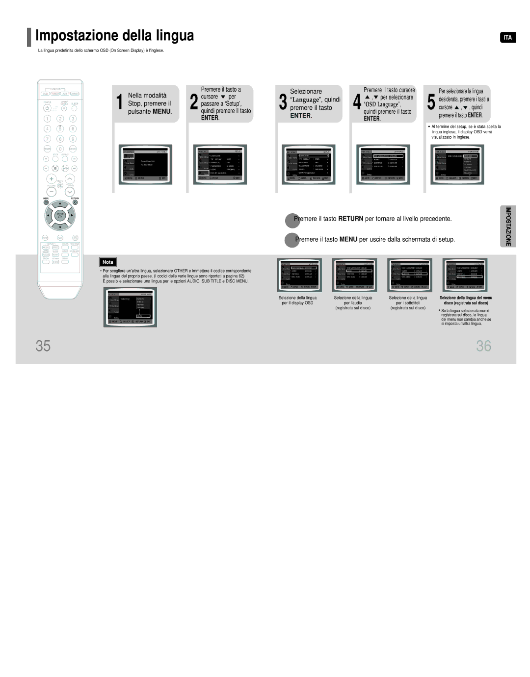 Samsung HT-Q9R/ELS manual Impostazione della lingua, Selezionare, Language, quindi 