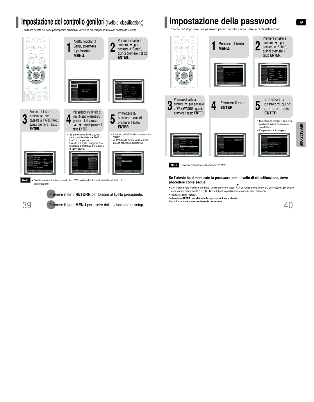 Samsung HT-Q9R/ELS manual Nella modalità Stop, premere il pulsante, Premere il tasto Menu 