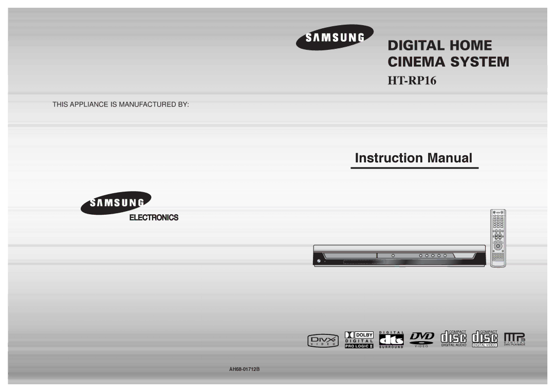 Samsung HT-RP16R/XFO manual Digital Home Cinema System 