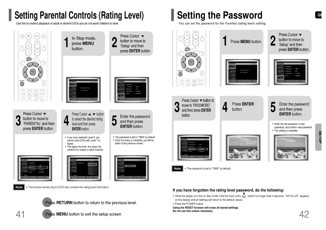 Samsung HT-RP16R/XFO manual Setting the Password, Press Menu button, Enter the password Then press Enter button 