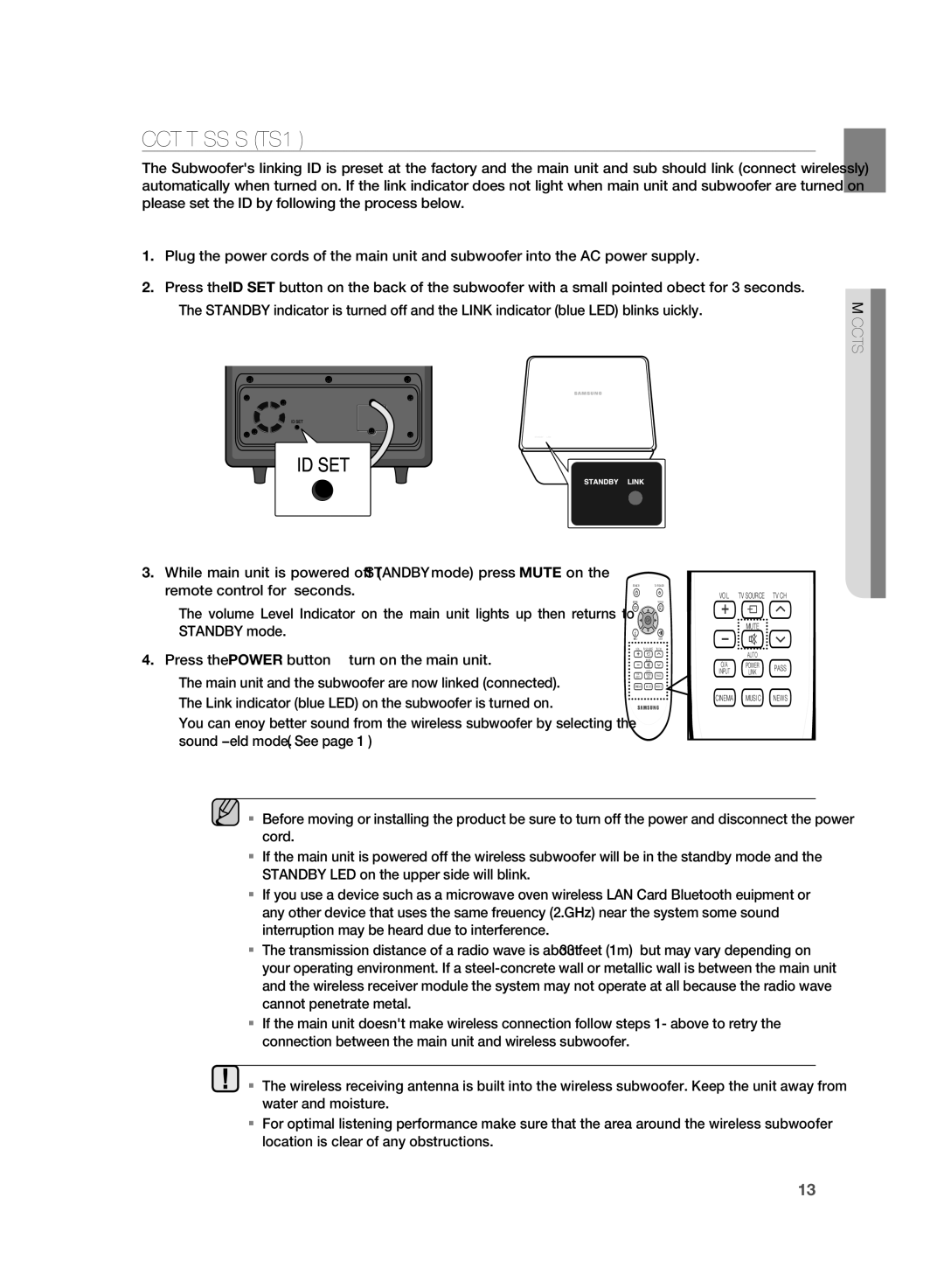 Samsung HT-SB1 user manual Connecting the WIrElESS SUBWOOFEr HT-WS1 only 