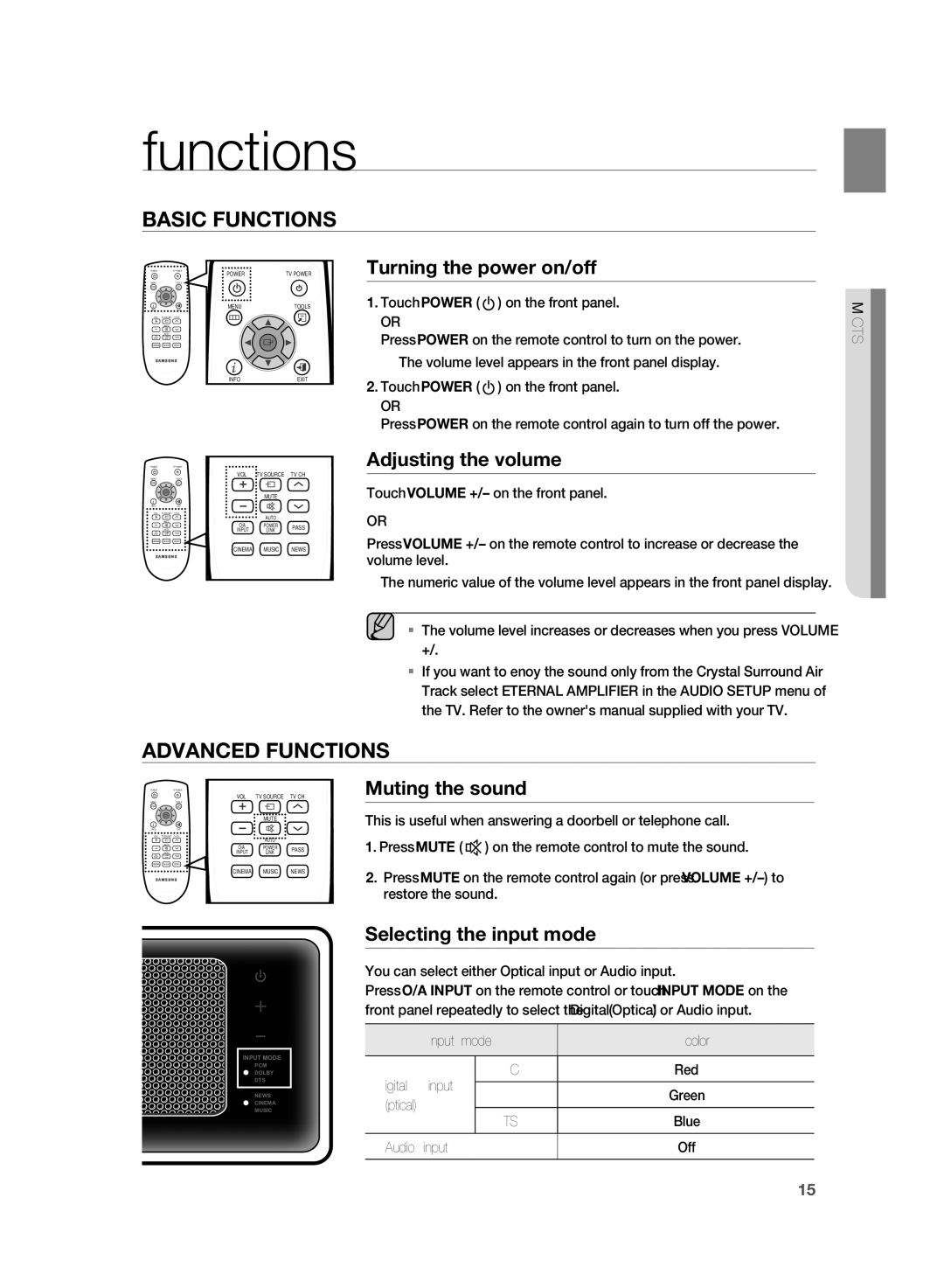 Samsung HT-SB1 user manual Functions 