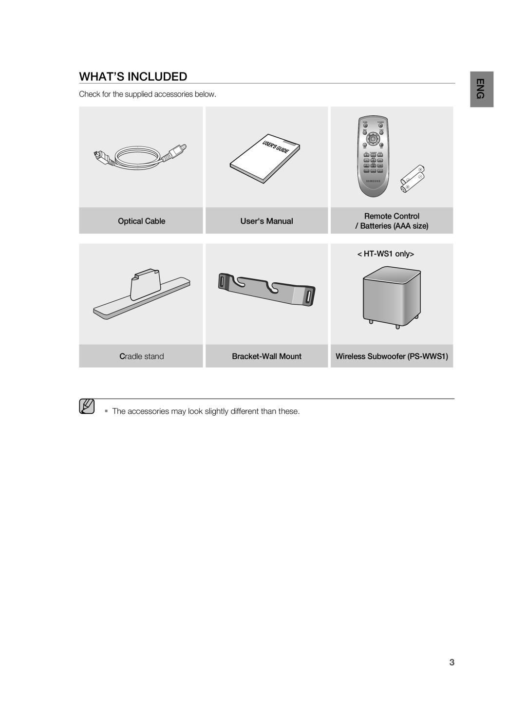 Samsung HT-SB1 user manual WHAT’s inclUDED 