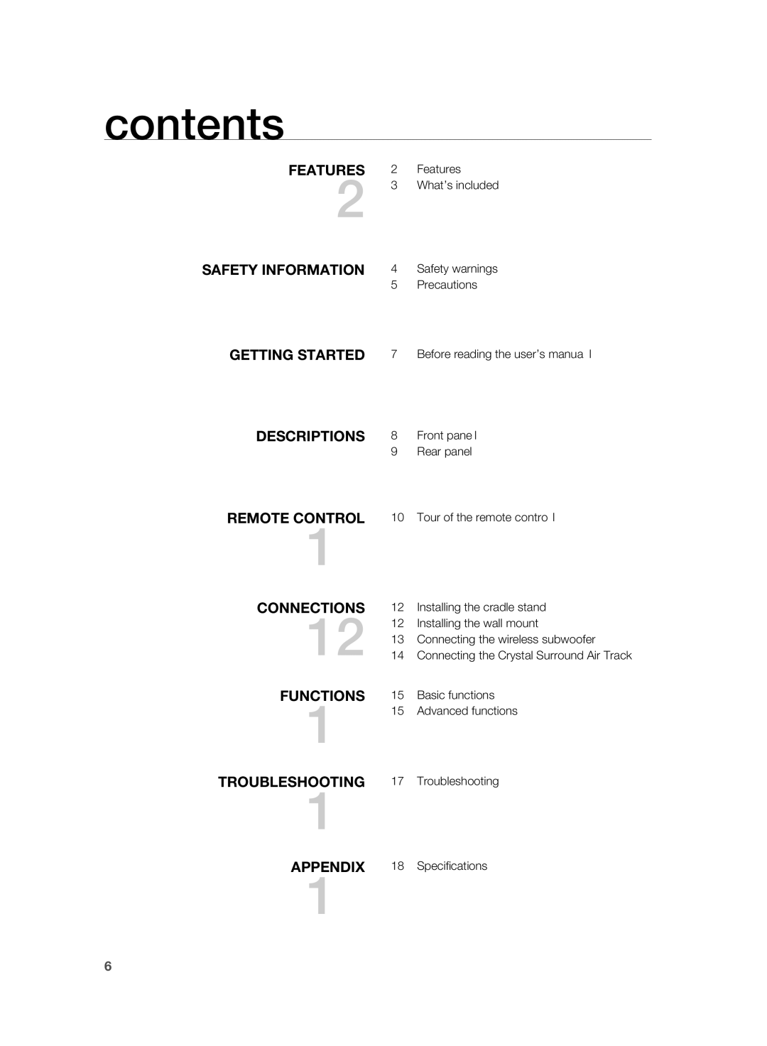 Samsung HT-SB1 user manual Contents 