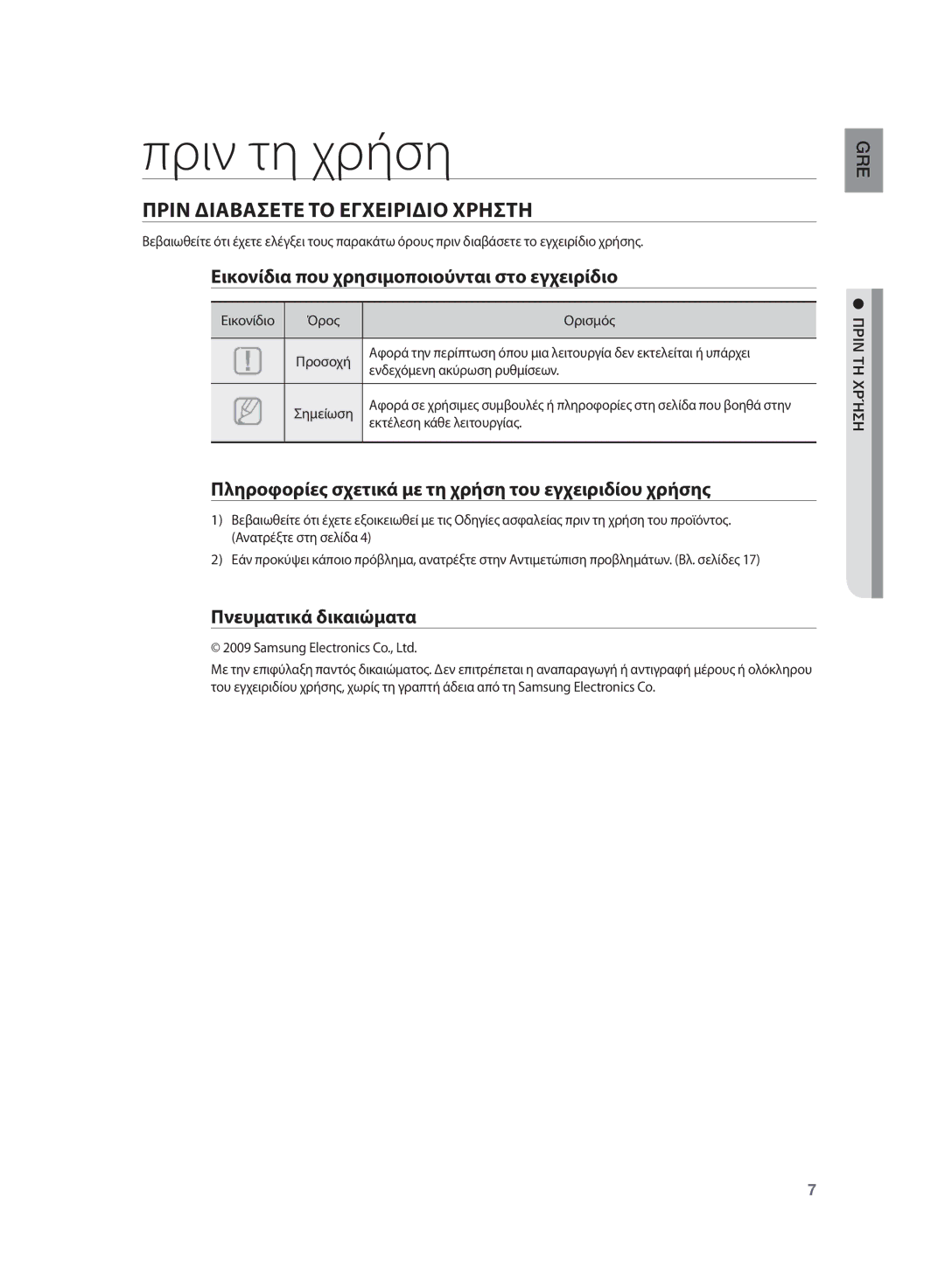 Samsung HT-SB1R/EDC manual Πριν τη χρήση, Πριν Διαβασετε ΤΟ Εγχειριδιο Χρηστη 