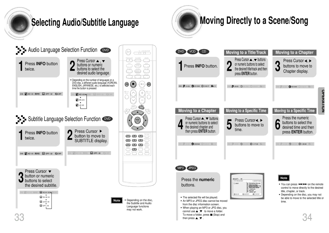 Samsung HT-SK5 instruction manual 1Press Info button, Buttons to select the desired subtitle, Press the numeric buttons 