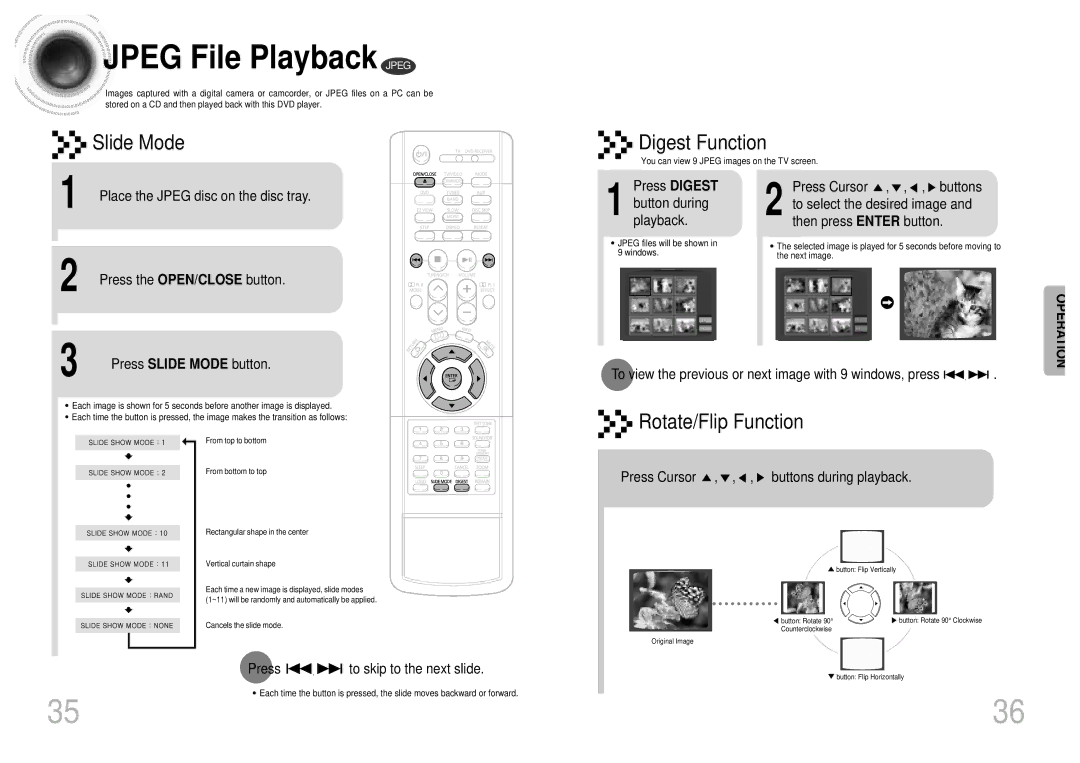 Samsung HT-SK5 instruction manual Jpeg File Playback Jpeg 