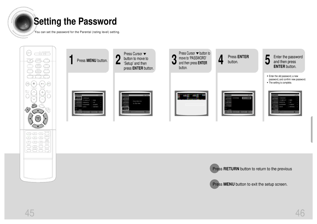 Samsung HT-SK5 instruction manual Setting the Password, Press Cursor button to 