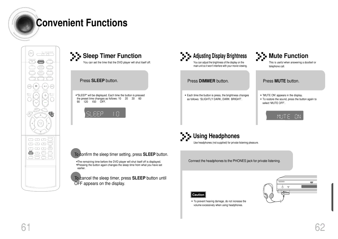 Samsung HT-SK5 instruction manual Convenient Functions, Adjusting Display Brightness 