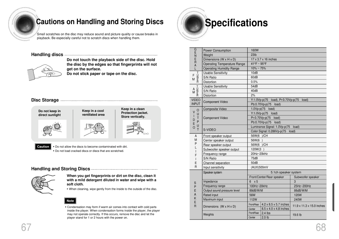 Samsung HT-SK5 instruction manual Specifications 