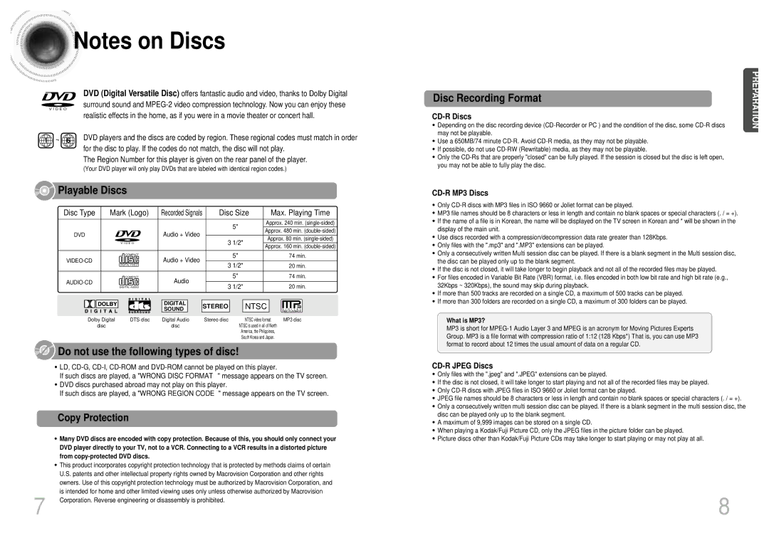 Samsung HT-SK5 instruction manual Playable Discs, Copy Protection 