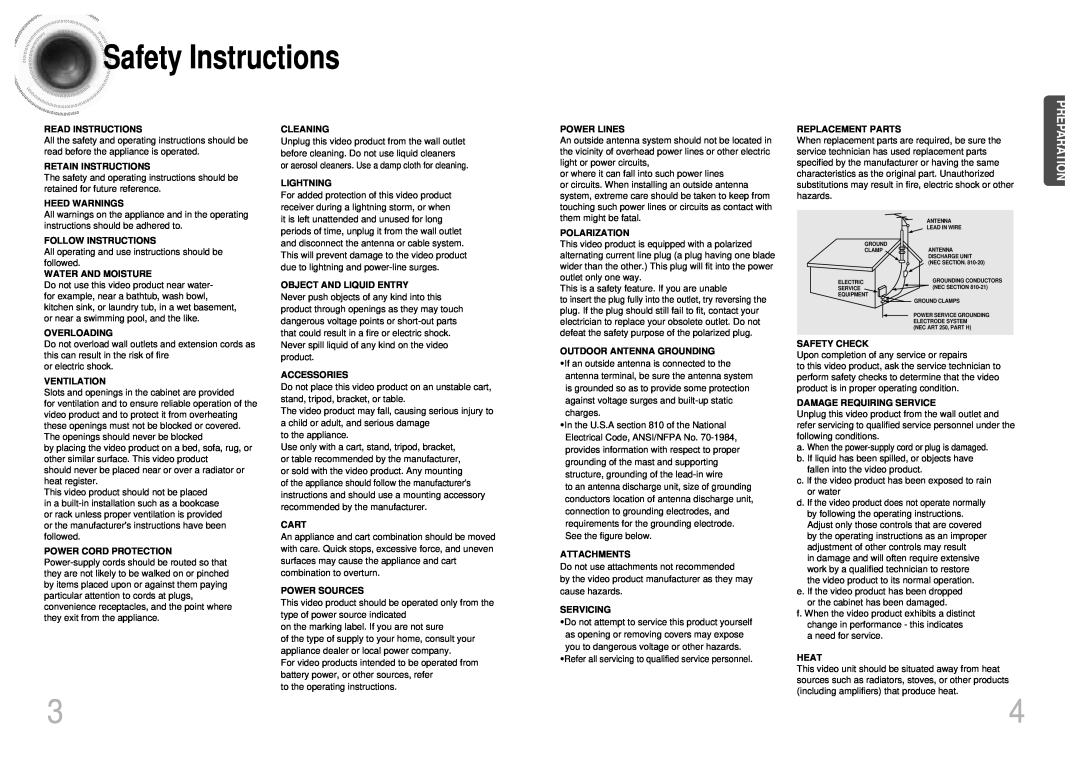 Samsung HT-SK5 instruction manual SafetyInstructions, Preparation 