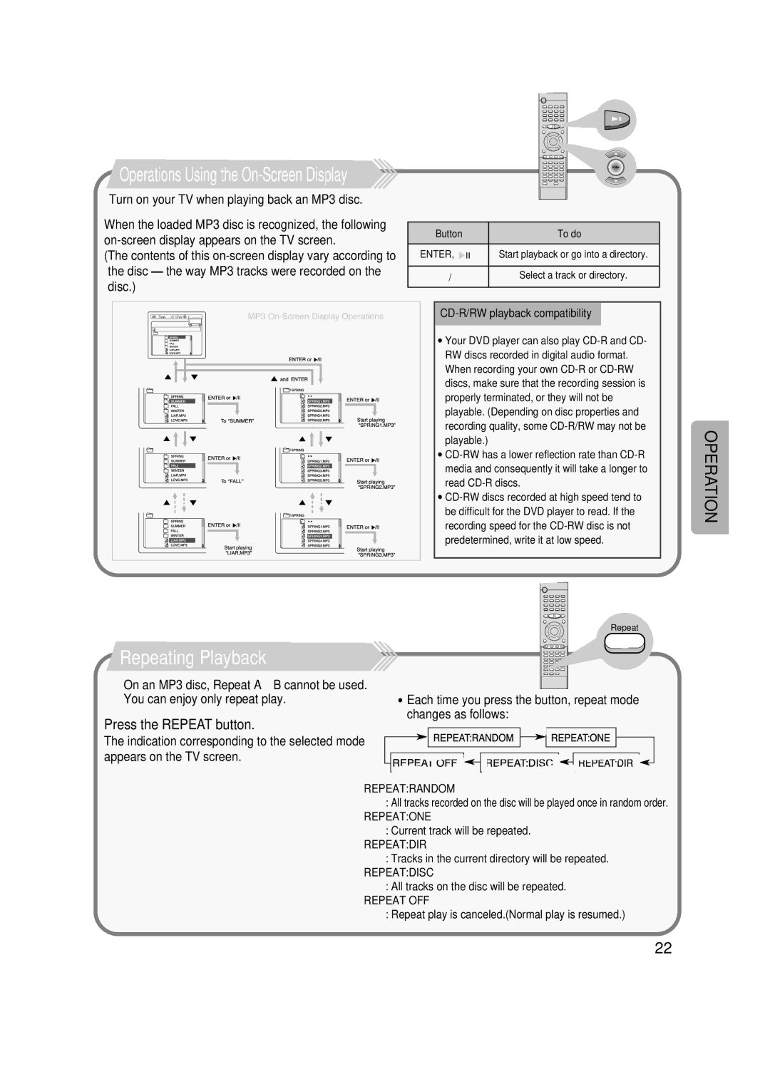 Samsung HT-SK6 instruction manual Repeating Playback, Press the Repeat button 