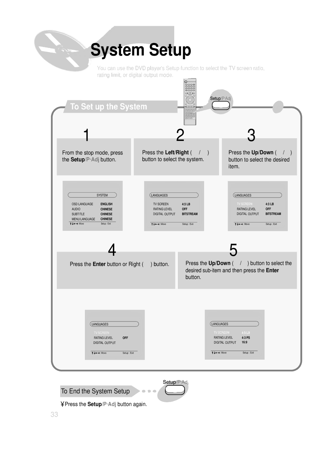 Samsung HT-SK6 instruction manual System Setup, To Set up the System 