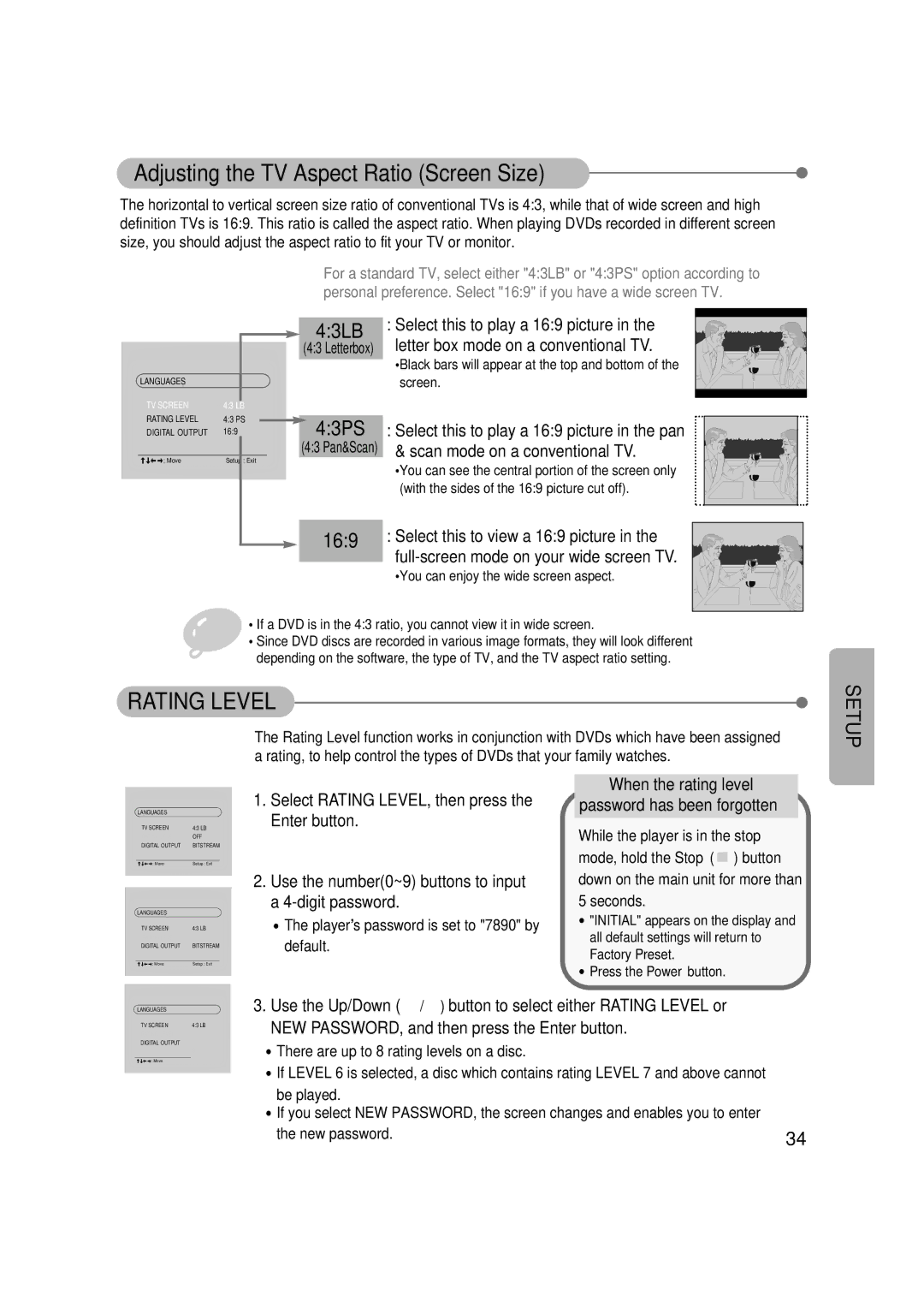 Samsung HT-SK6 instruction manual 43LB, Letter box mode on a conventional TV, 43 Pan&Scan 