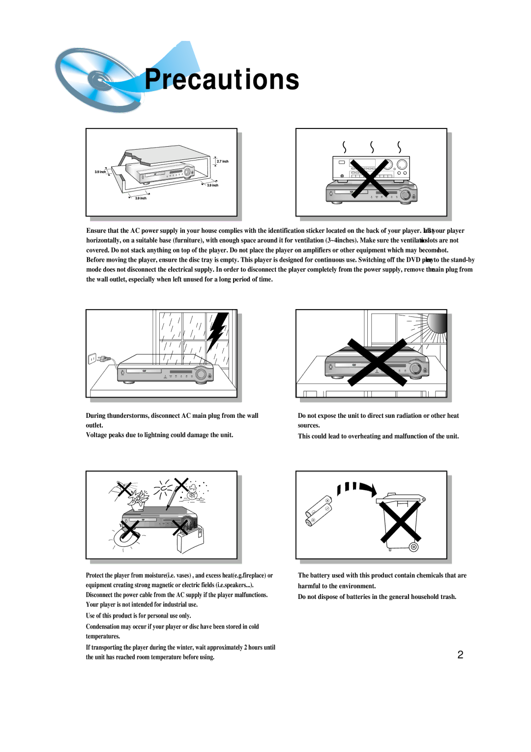 Samsung HT-SK6 instruction manual Precautions 