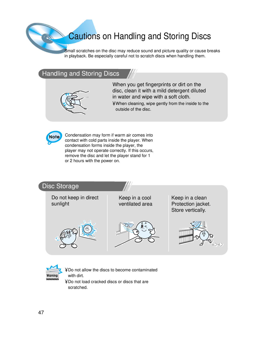 Samsung HT-SK6 instruction manual Handling and Storing Discs, Disc Storage 