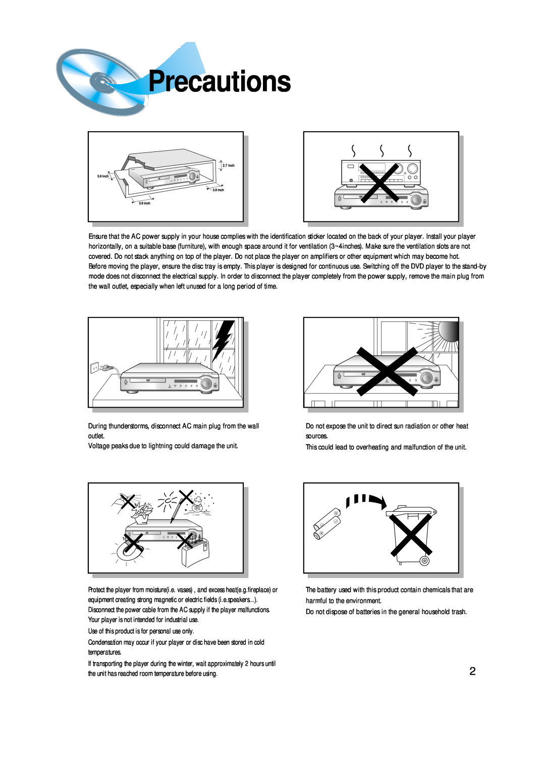 Samsung HT-SK6 instruction manual Precautions 