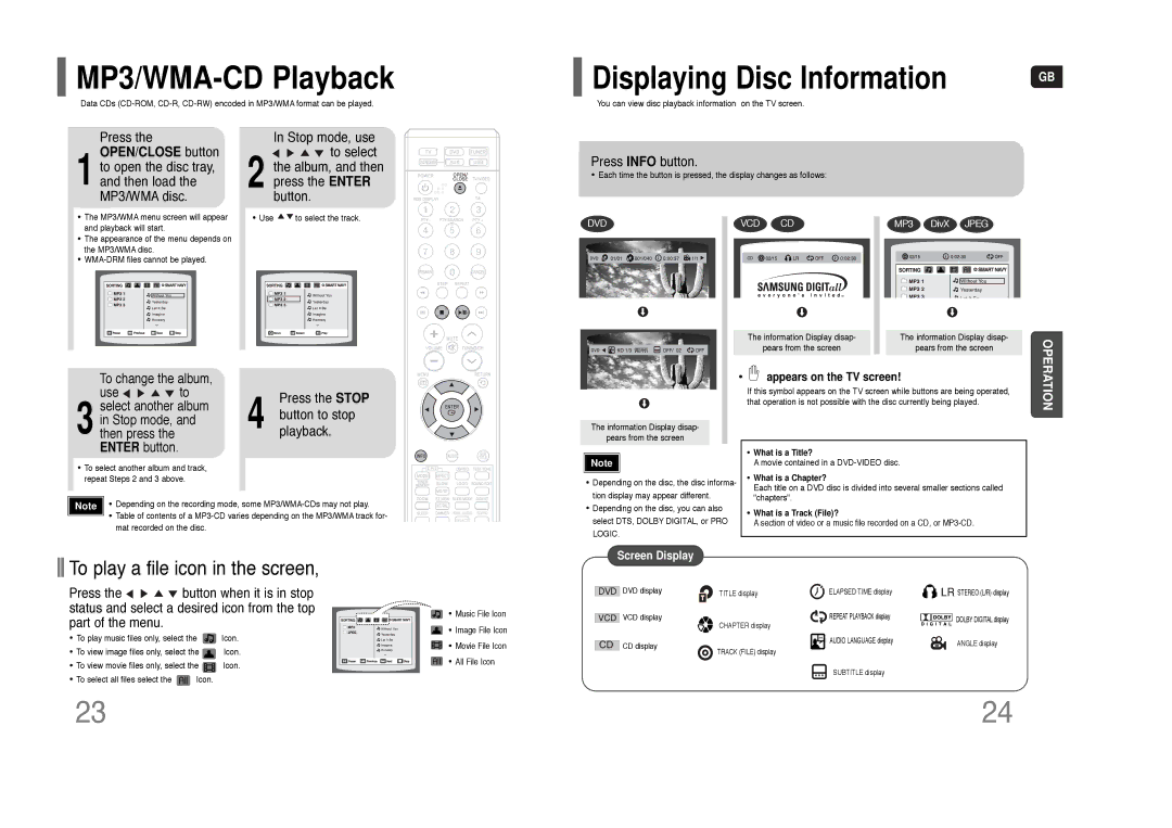 Samsung HT-THQ25, HT-THQ22 instruction manual MP3/WMA-CD Playback, OPEN/CLOSE button 