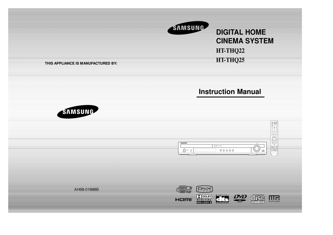 Samsung instruction manual Digital Home Cinema System, AH68-01888B, HT-THQ22 HT-THQ25 