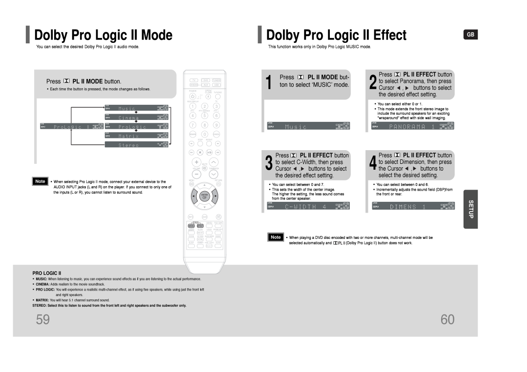 Samsung HT-THQ25 Dolby Pro Logic II Mode, Dolby Pro Logic II Effect, Press PL II MODE button, ton to select ‘MUSIC’ mode 