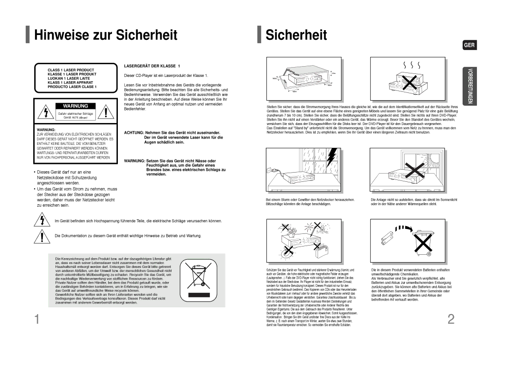 Samsung HT-THQ22R/ELS, HT-THQ25R/ELS manual Hinweise zur Sicherheit 