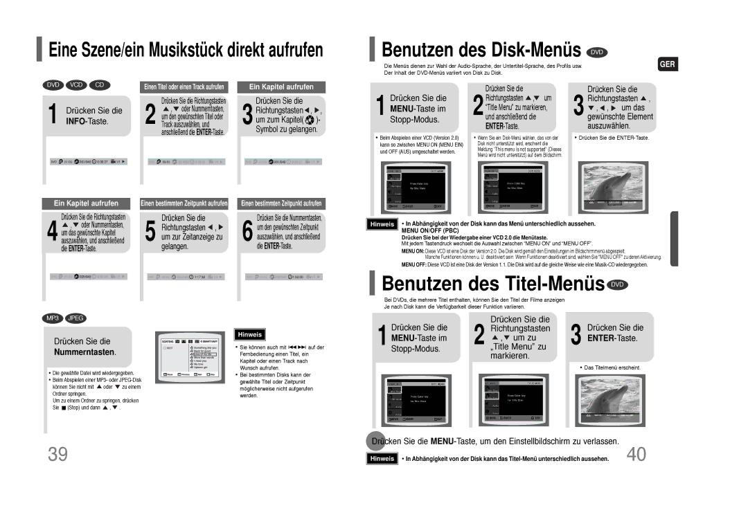 Samsung HT-THQ25R/ELS Benutzen des Titel-Menüs DVD, Benutzen des Disk-Menüs DVD, Drücken Sie die MENU-Taste im Stopp-Modus 