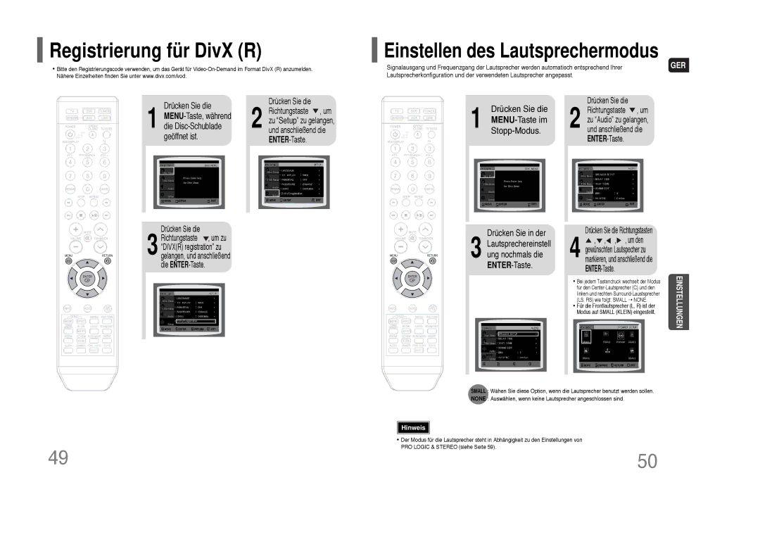 Samsung HT-THQ22R/ELS, HT-THQ25R/ELS manual Registrierung für DivX R, Drücken Sie die 