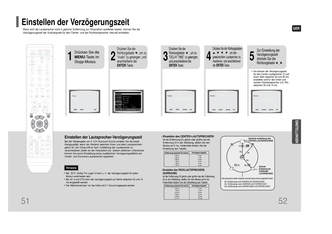 Samsung HT-THQ25R/ELS Einstellen der Verzögerungszeit, Einstellen der Lautsprecher-Verzögerungszeit, Anschließend die 