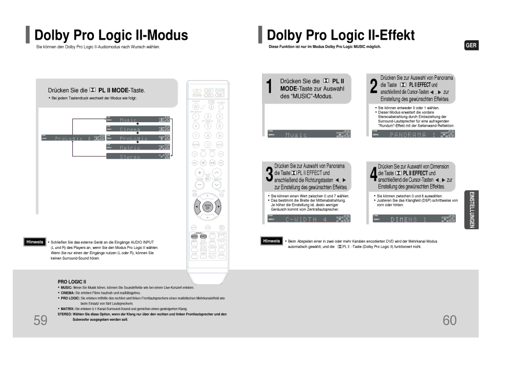 Samsung HT-THQ25R/ELS, HT-THQ22R/ELS manual Dolby Pro Logic II-Modus, Dolby Pro Logic II-Effekt 