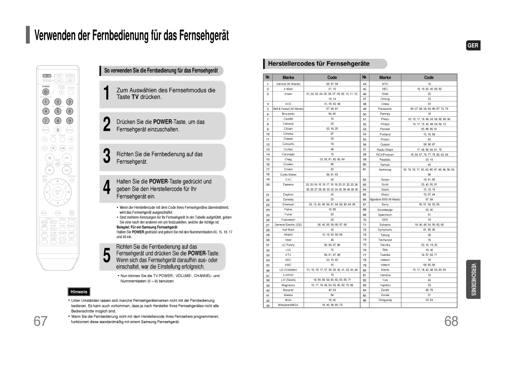 Samsung HT-THQ25R/ELS, HT-THQ22R/ELS manual Zum Auswählen des Fernsehmodus die, Taste TV drücken 